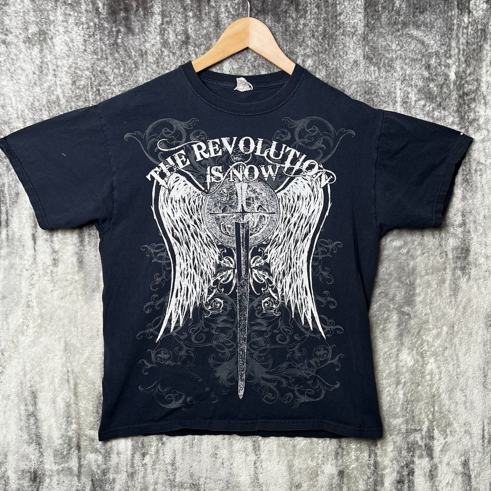 Y2K Grunge Revolution Is Now Affliction Mens T Shirt Black Size Medium Wings